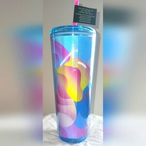 NWT Starbucks Summer 2024 Blue Rainbow Swirl Gradient Petal Hot/Cold Tumbler